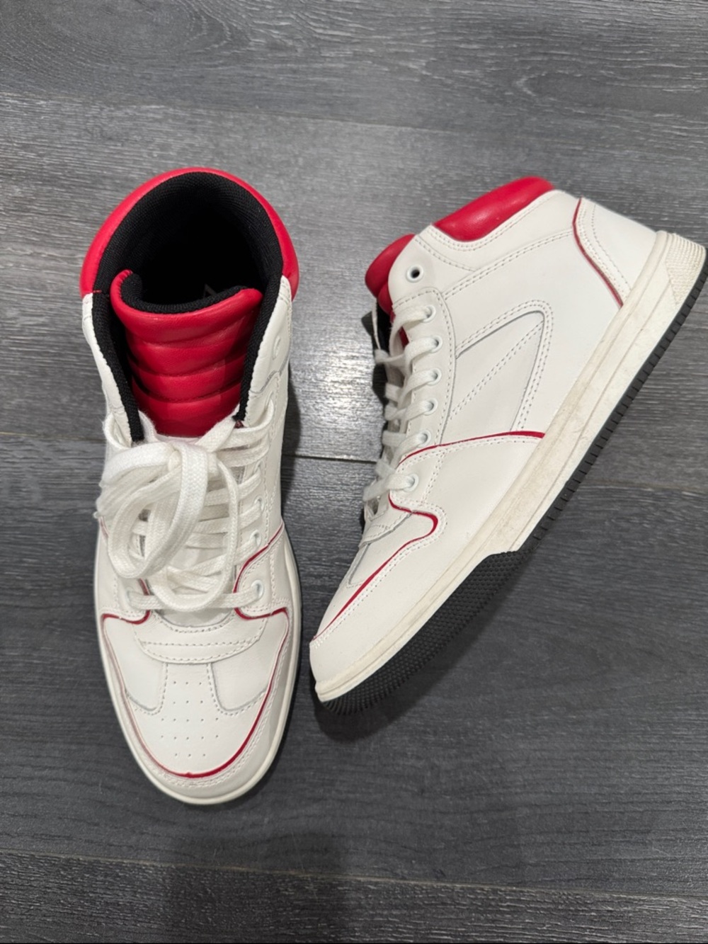 Zara White and Red High-Top Men's Sneakers